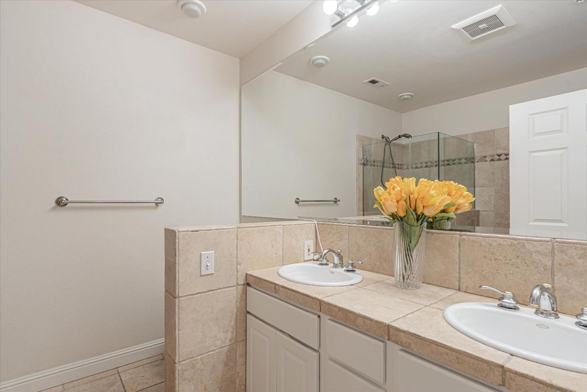 Bathroom, Dual Sink Vanities, Glass Shower, Interior, Tile Countertops