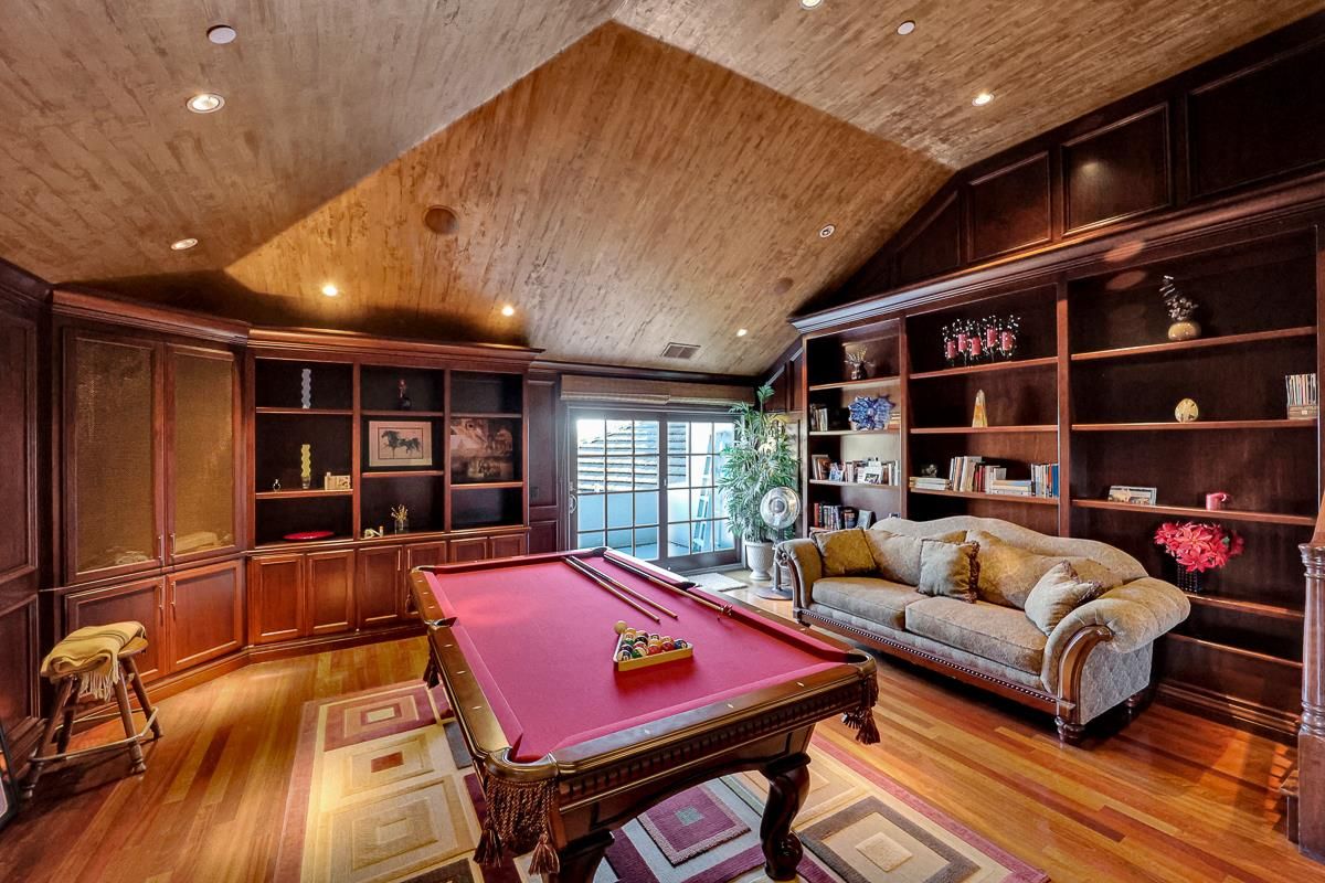 Billiard Table, Game Room, Interior, Recessed Lighting, Wooden Ceilings, Wood Texture Flooring