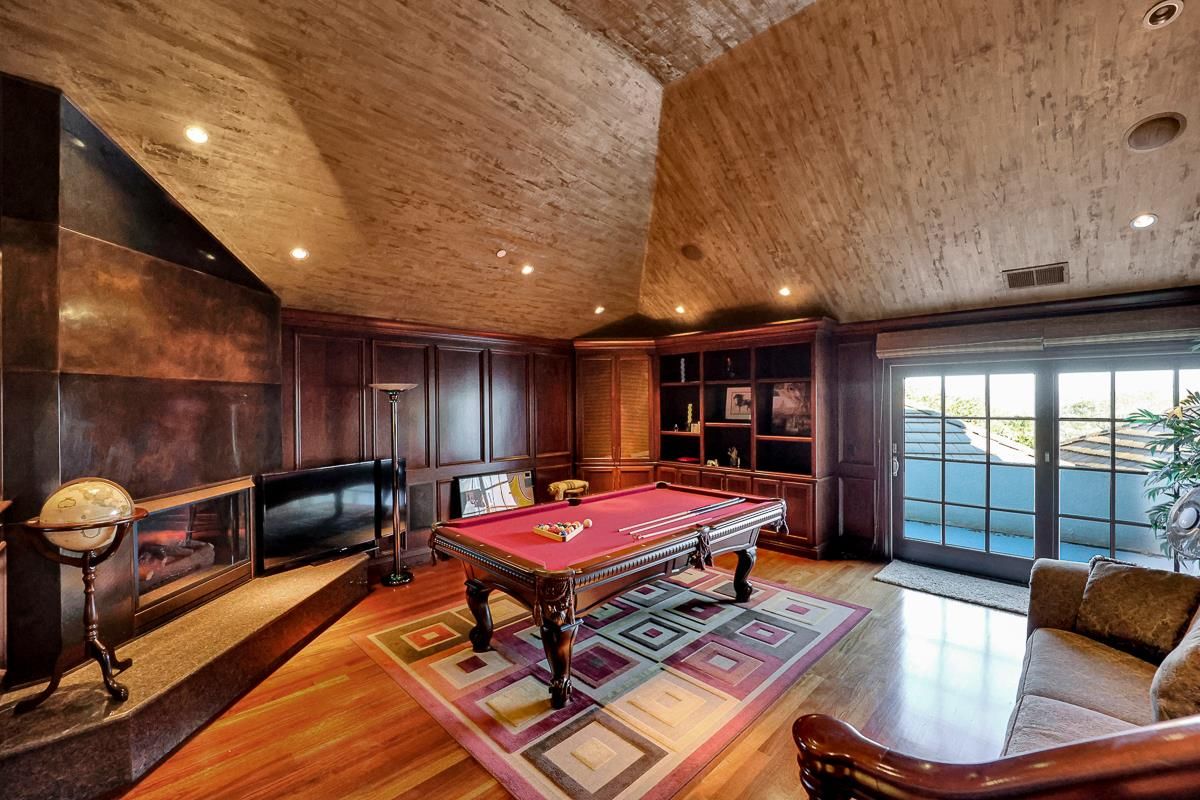 Billiard Table, Game Room, Interior, Recessed Lighting, Wooden Ceilings, Wood Texture Flooring, Wooden Walls