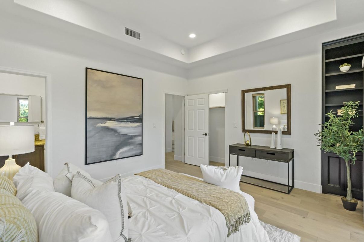 Bedroom, Interior, Recessed Lighting, Wood Texture Flooring