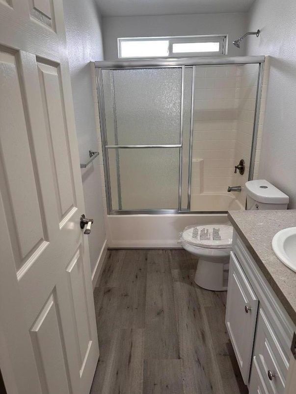 Bathroom, Glass Shower, Interior, Wood Texture Flooring