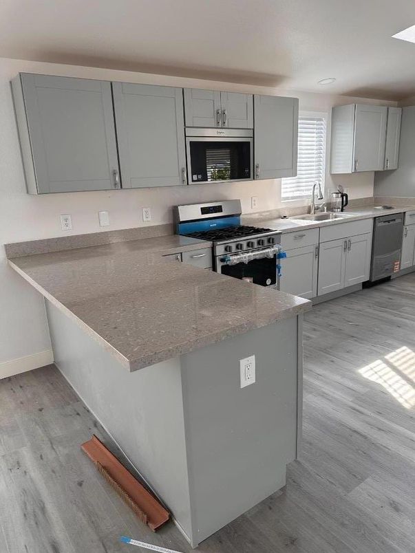 Interior, Kitchen, Stainless Steel Appliances, Wood Texture Flooring