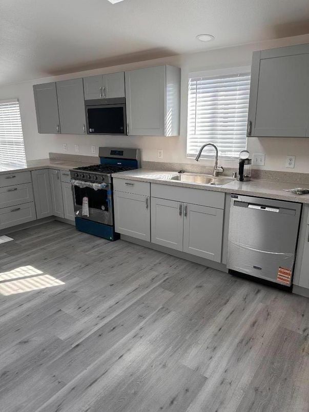 Interior, Kitchen, Stainless Steel Appliances, Wood Texture Flooring