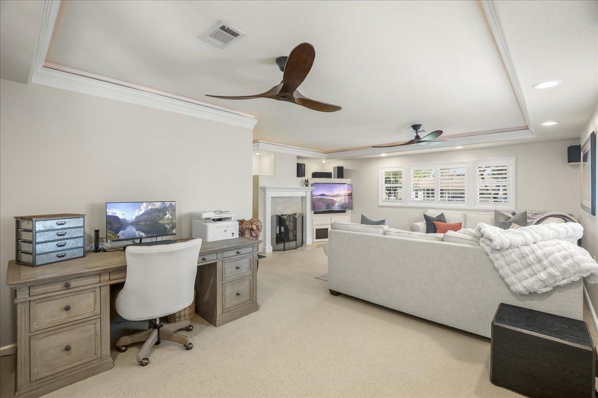 Fireplace, Home Office, Interior, Living room, Recessed Lighting
