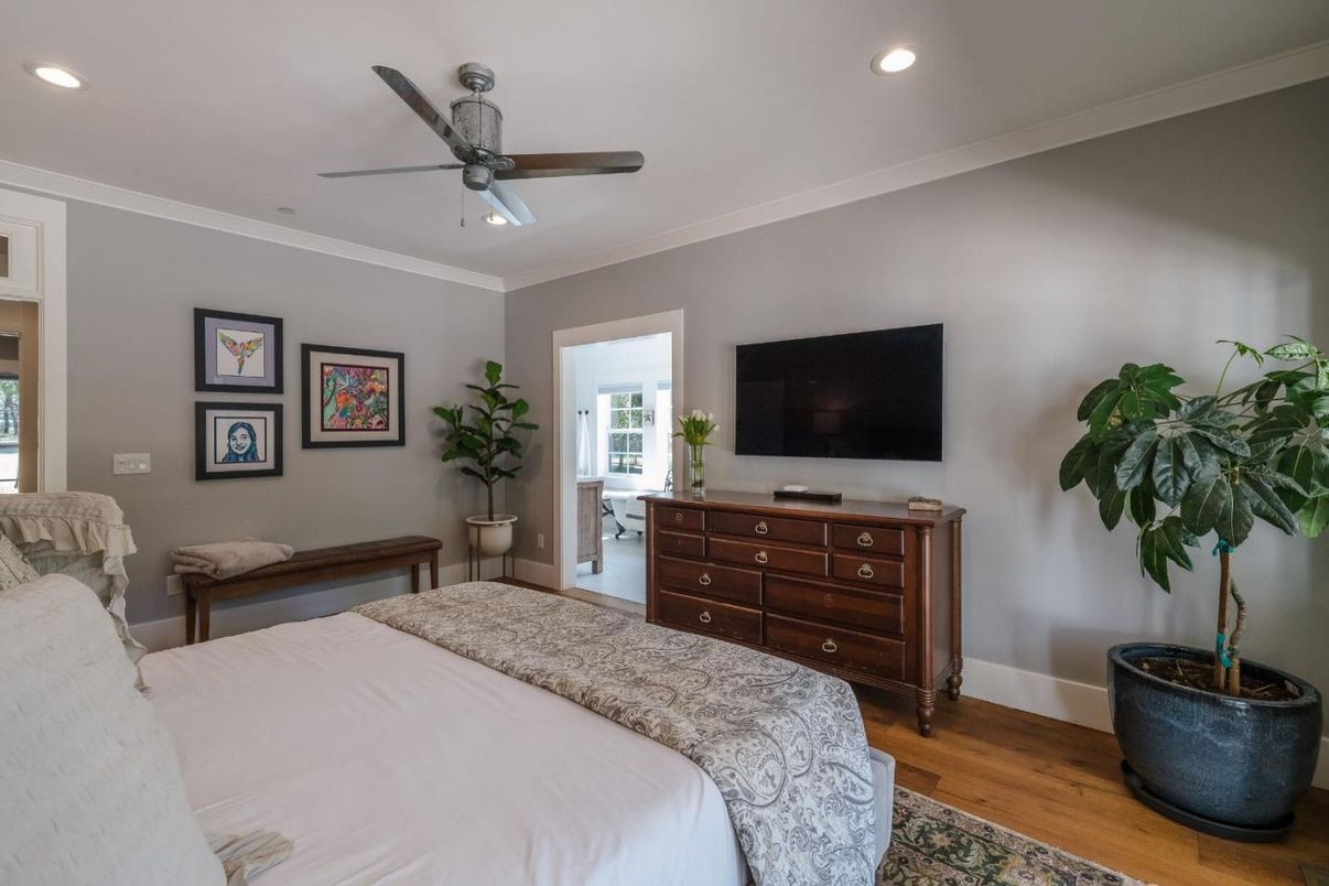 Bedroom, Interior, Recessed Lighting, Wood Texture Flooring