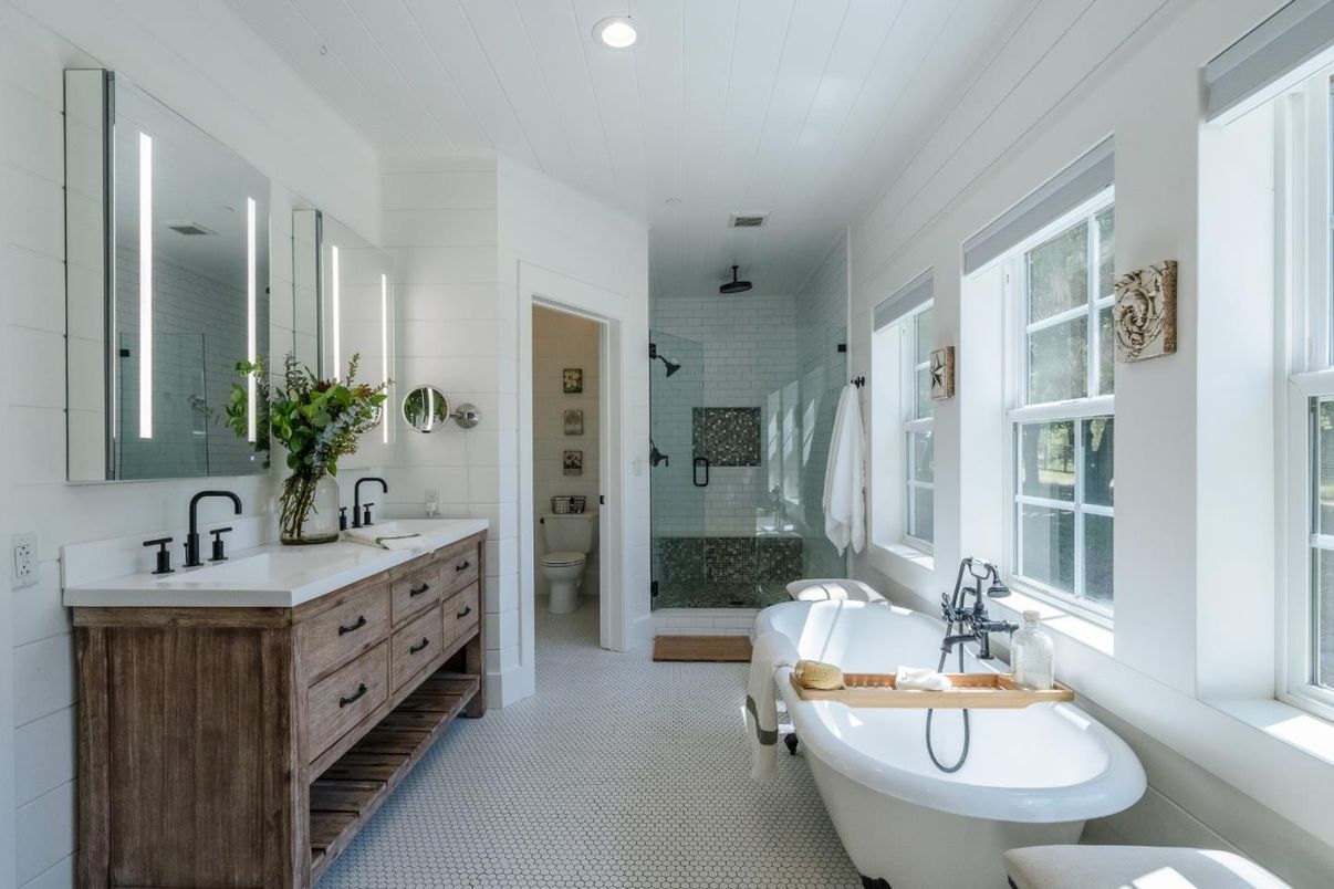 Bathroom, Dual Sink Vanities, Free Standing Baths, Glass Shower, Interior, Recessed Lighting