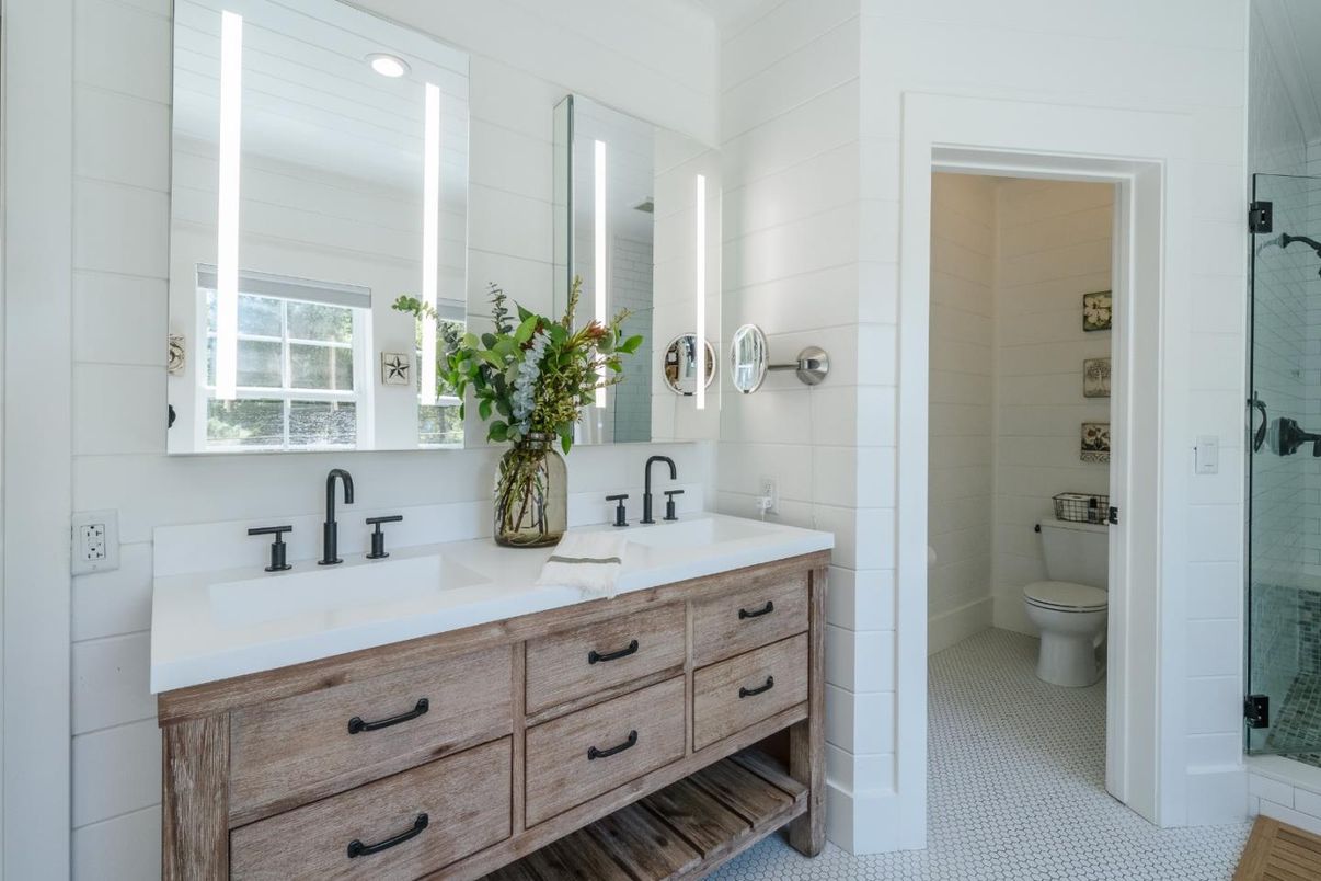 Bathroom, Dual Sink Vanities, Glass Shower, Interior, Recessed Lighting