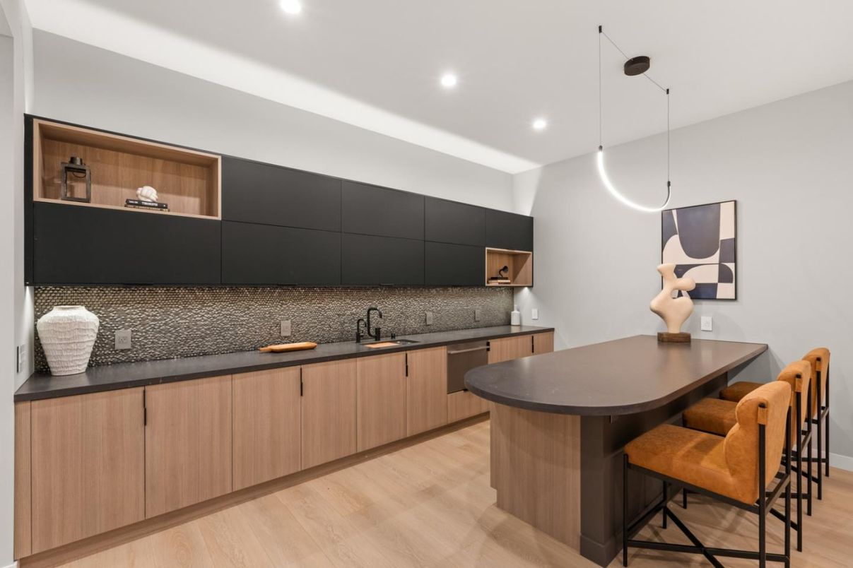 Interior, Kitchen, Pendant Lights, Recessed Lighting, Wood Texture Flooring
