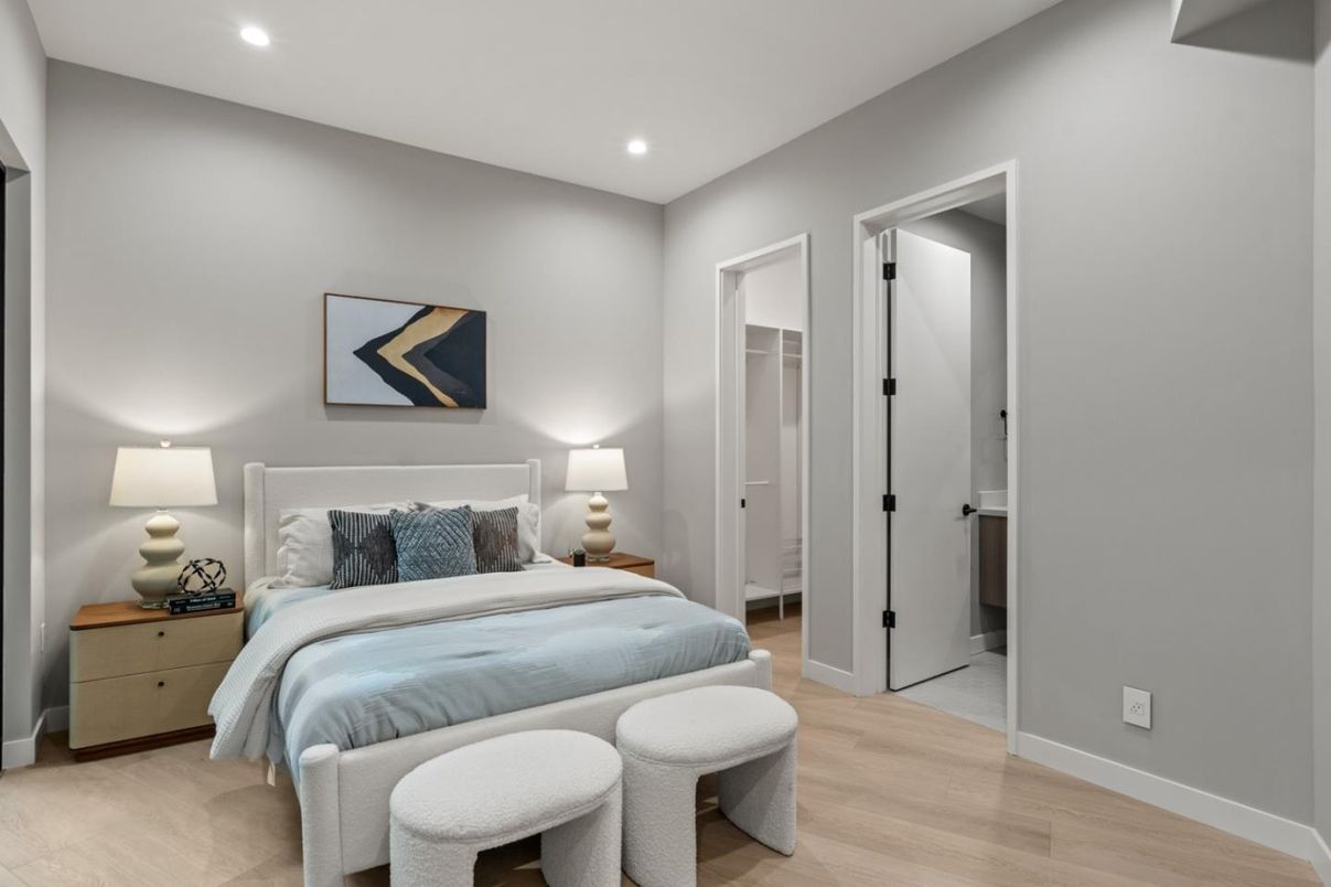Bedroom, Interior, Recessed Lighting, Wood Texture Flooring