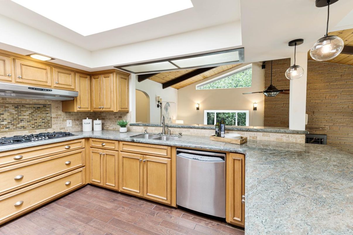 Interior, Kitchen, Pendant Lights, Stone Walls, Wooden Beams, Wooden Ceilings, Wood Texture Flooring