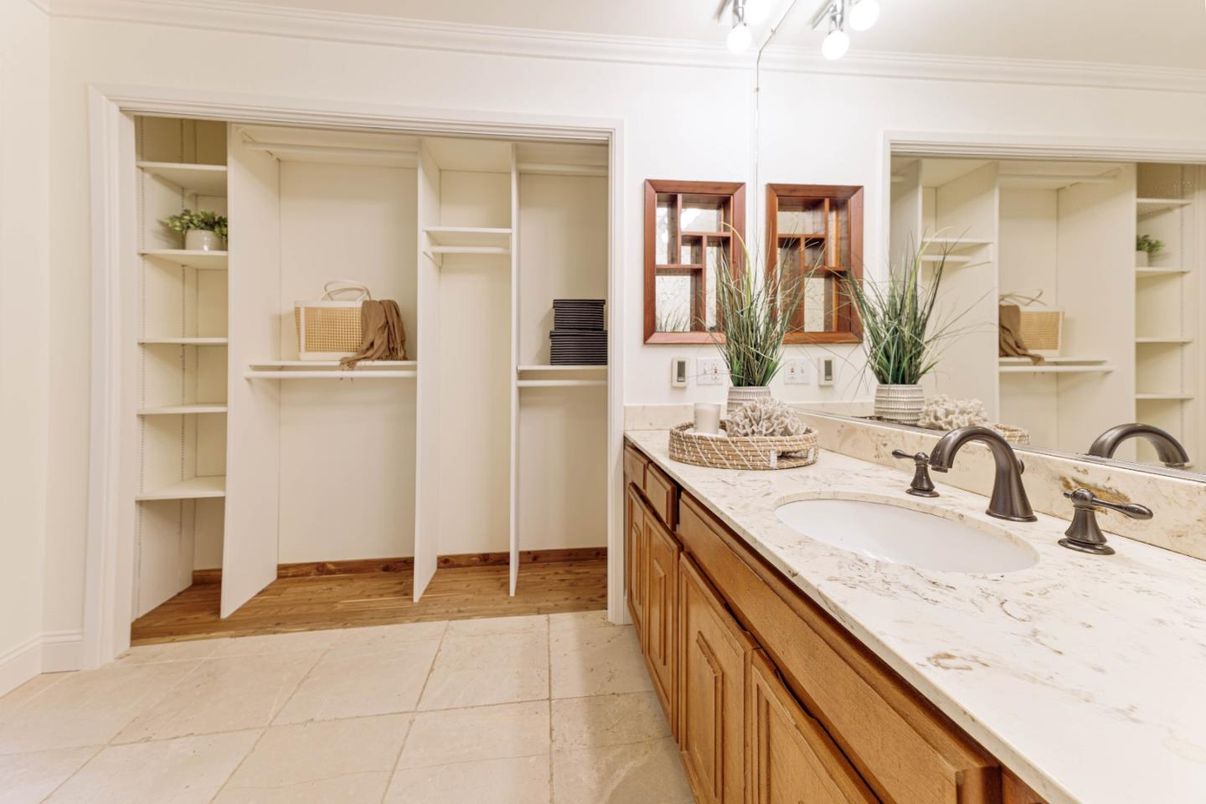 Bathroom, Dual Sink Vanities, Interior, Walk-in Closets, Wood Texture Flooring