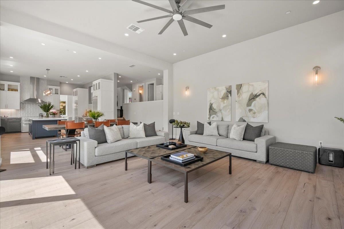 Dining room, Interior, Kitchen, Living room, Pendant Lights, Recessed Lighting, Wood Texture Flooring