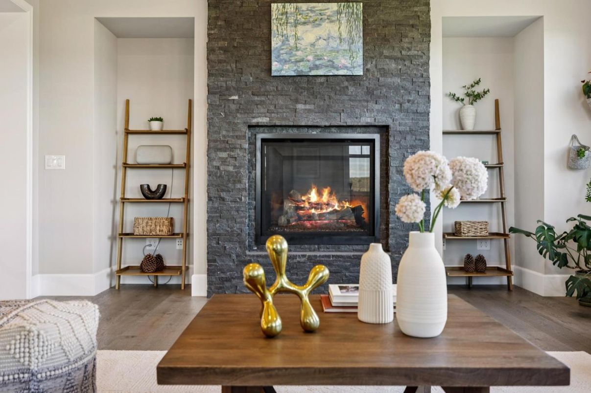 Fireplace, Interior, Stone Walls, Wood Texture Flooring
