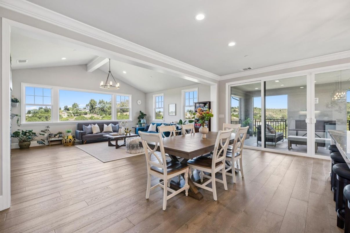 Dining room, Interior, Living room, Pendant Lights, Recessed Lighting, Wood Texture Flooring