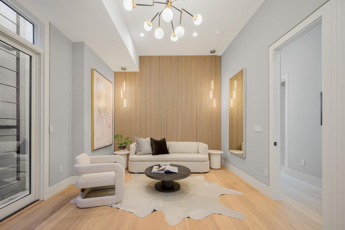 Interior, Living room, Pendant Lights, Wood Texture Flooring