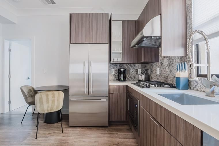 Interior, Kitchen, Stainless Steel Appliances, Wood Texture Flooring