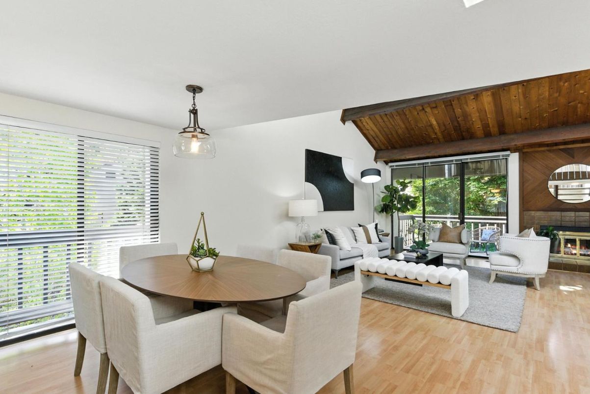 Dining room, Fireplace, Interior, Living room, Pendant Lights, Wooden Beams, Wooden Ceilings, Wood Texture Flooring