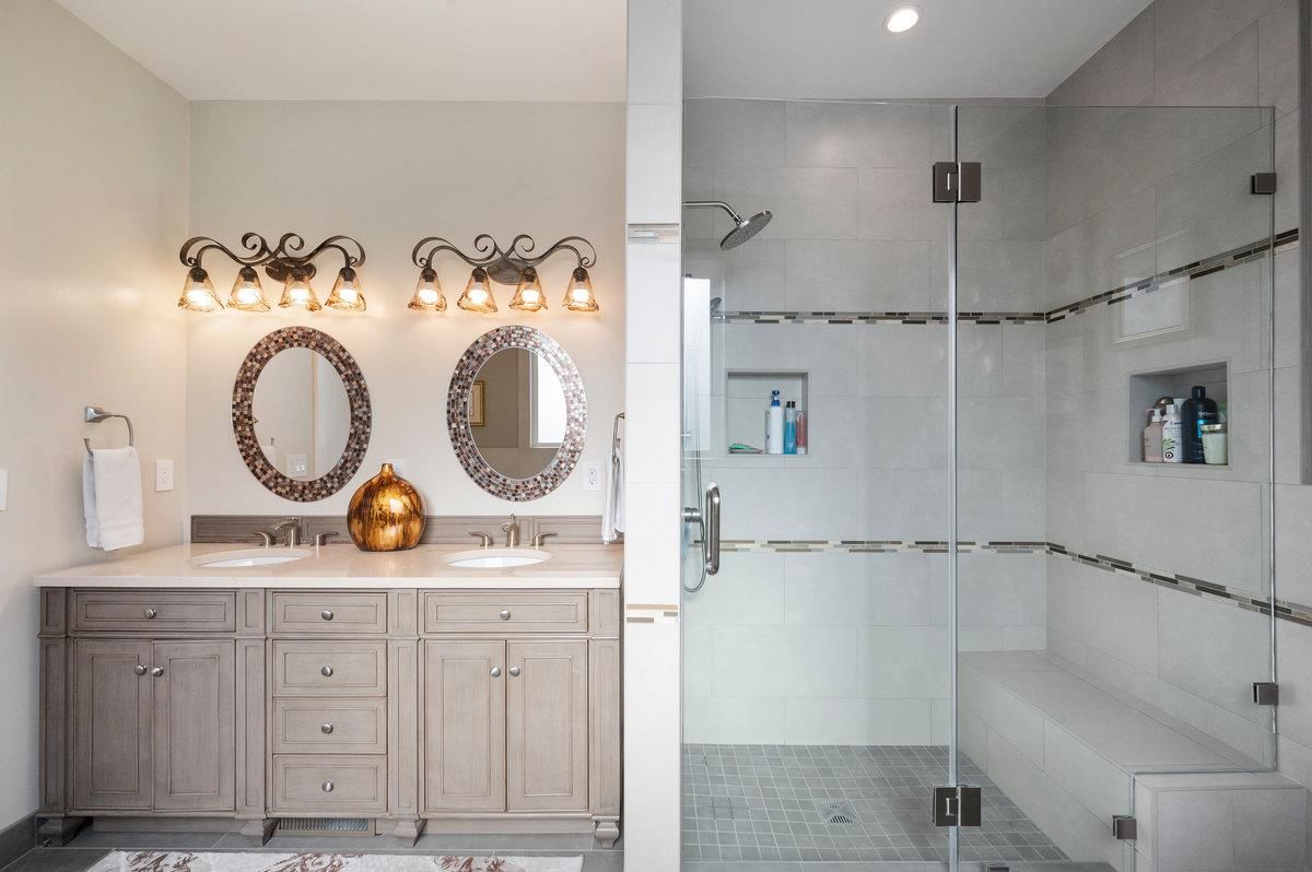 Bathroom, Dual Sink Vanities, Glass Shower, Interior, Recessed Lighting
