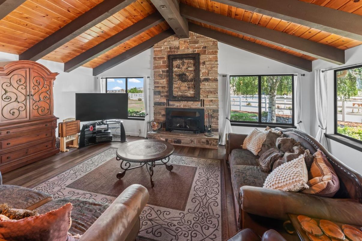 Fireplace, Interior, Living room, Stone Walls, Wooden Beams, Wooden Ceilings, Wood Texture Flooring