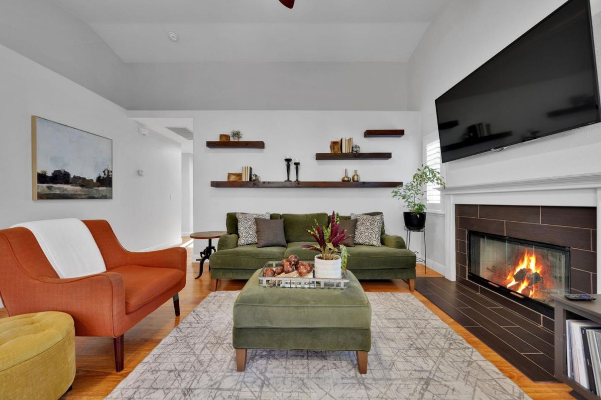 Fireplace, Interior, Living room, Wood Texture Flooring