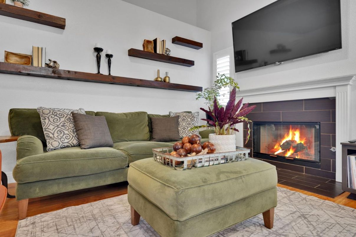 Fireplace, Interior, Living room, Wood Texture Flooring