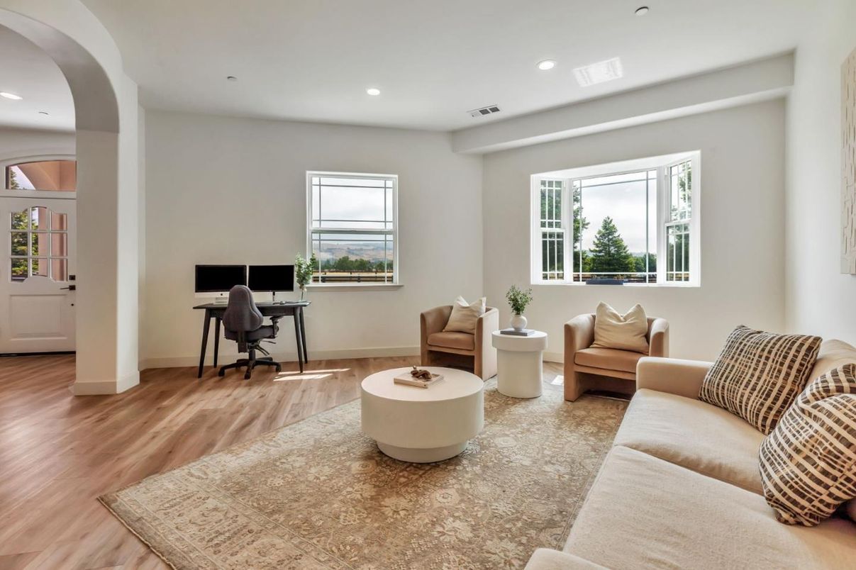 Home Office, Interior, Living room, Recessed Lighting, Wood Texture Flooring