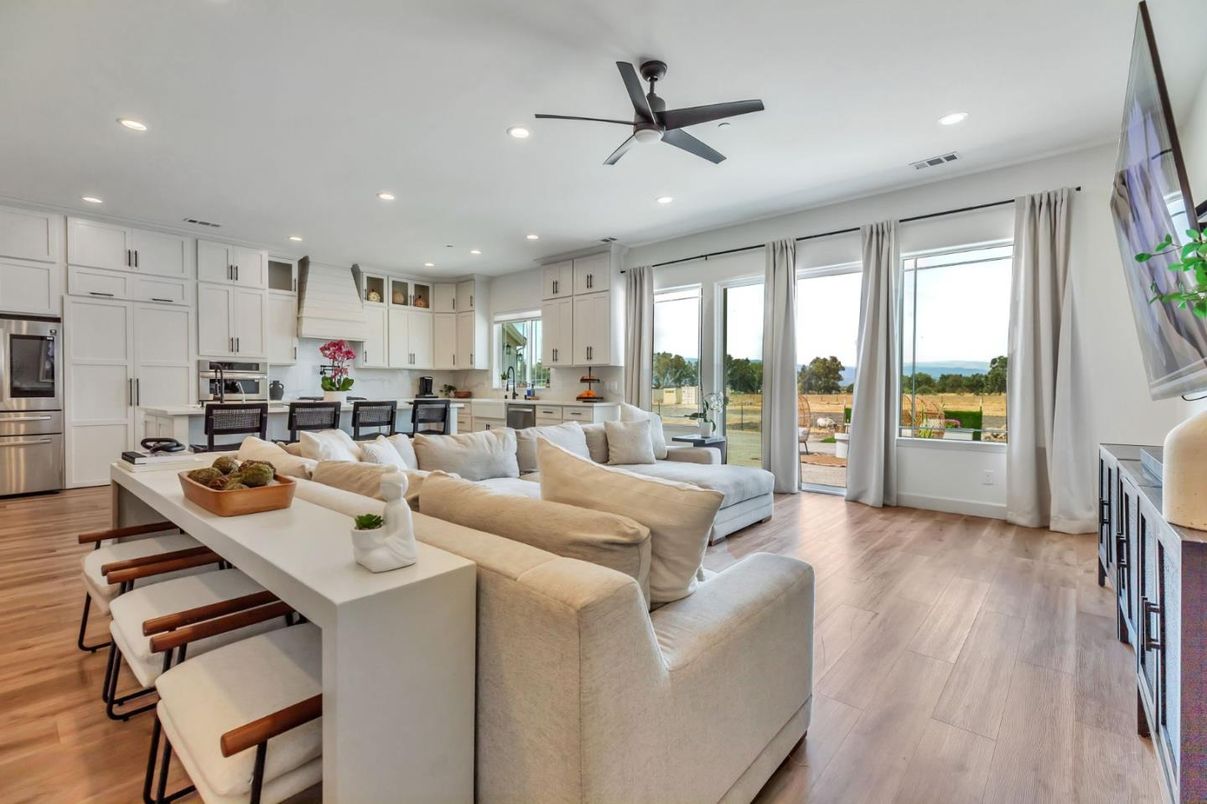 Interior, Kitchen, Living room, Recessed Lighting, Stainless Steel Appliances, Wood Texture Flooring