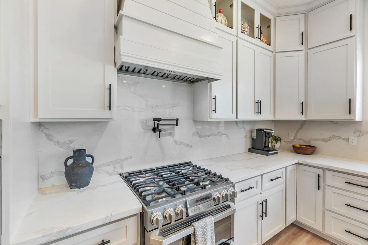 Interior, Kitchen, Marble Walls, Stainless Steel Appliances, Wood Texture Flooring