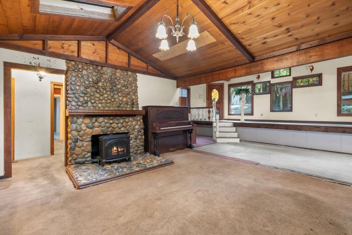 Chandelier, Fireplace, Interior, Piano, Wooden Beams, Wooden Ceilings