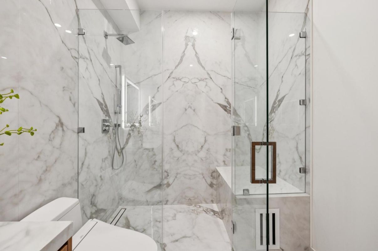 Bathroom, Glass Shower, Interior, Marble Walls