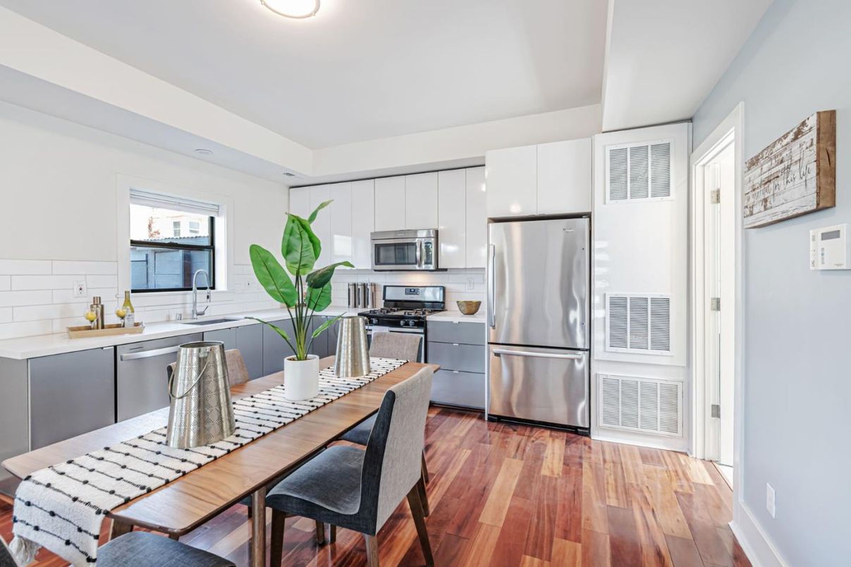 Interior, Kitchen, Stainless Steel Appliances, Wood Texture Flooring
