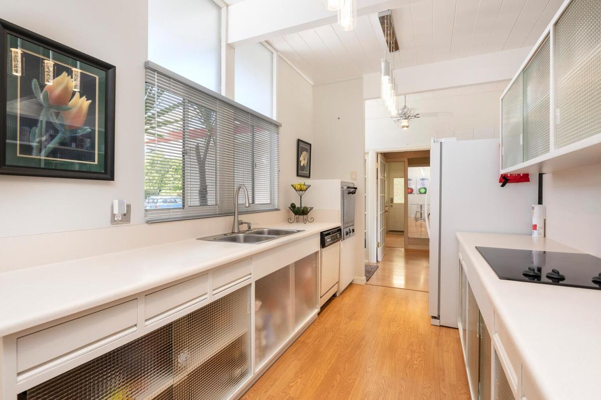 Interior, Kitchen, Pendant Lights, Stainless Steel Appliances, Wood Texture Flooring