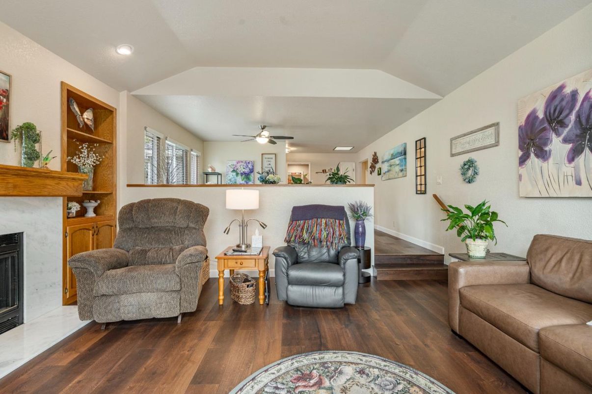 Fireplace, Interior, Recessed Lighting, Wood Texture Flooring