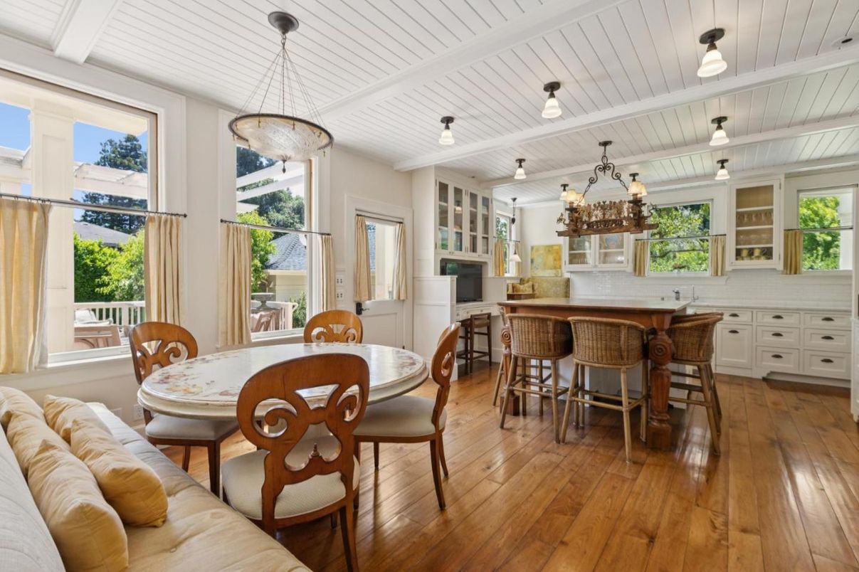 Dining room, Interior, Pendant Lights, Wood Texture Flooring