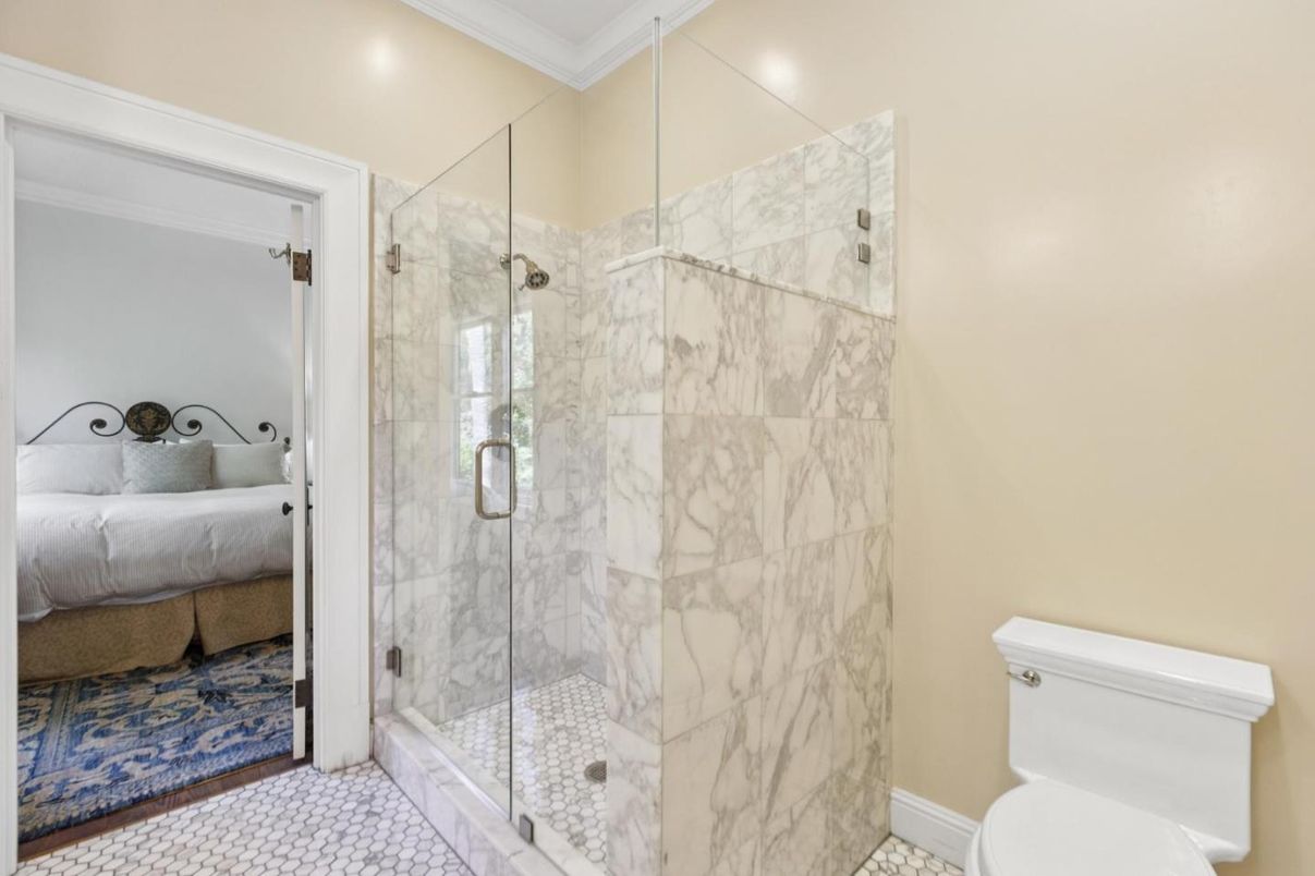 Bathroom, Bedroom, Glass Shower, Interior, Marble Walls, Recessed Lighting