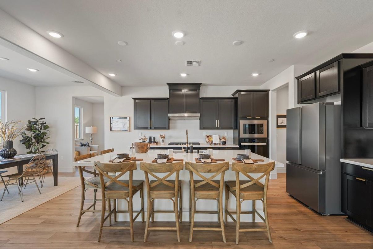 Dining room, Interior, Kitchen, Recessed Lighting, Stainless Steel Appliances, Wood Texture Flooring