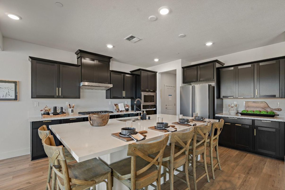 Dining room, Interior, Kitchen, Recessed Lighting, Stainless Steel Appliances, Wood Texture Flooring