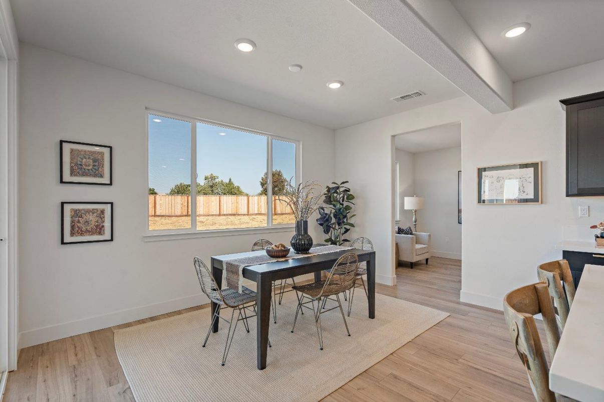 Dining room, Interior, Recessed Lighting, Wood Texture Flooring