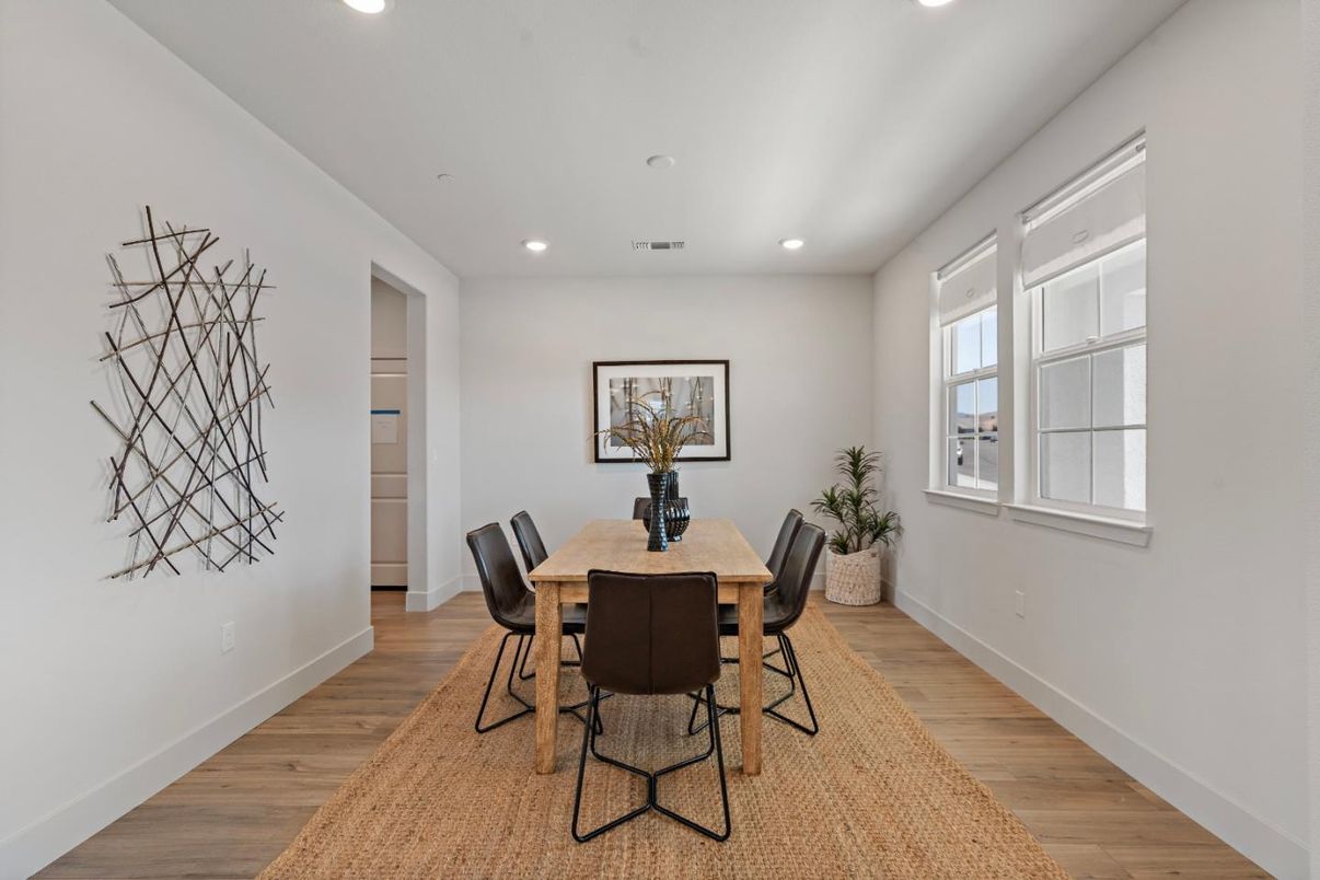 Dining room, Interior, Recessed Lighting, Wood Texture Flooring