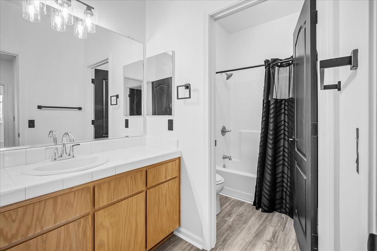 Bathroom, Interior, Tile Countertops, Wood Texture Flooring