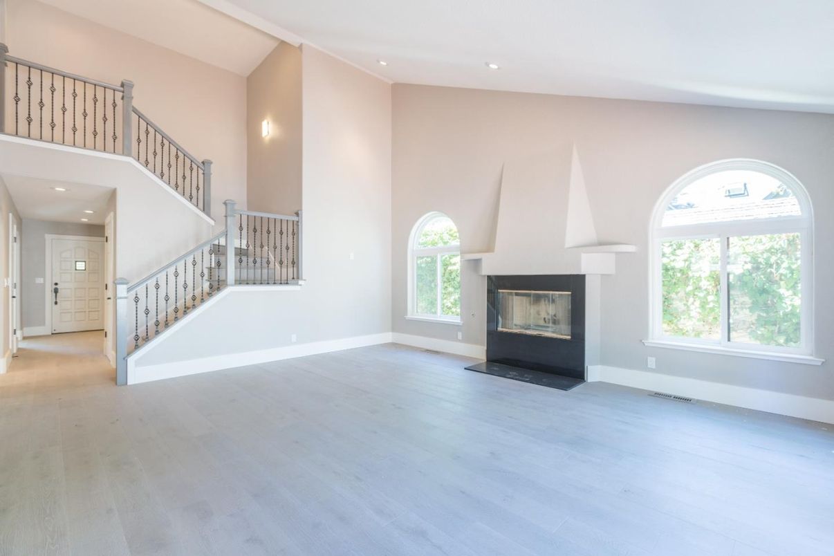 Fireplace, Interior, Recessed Lighting, Wood Texture Flooring