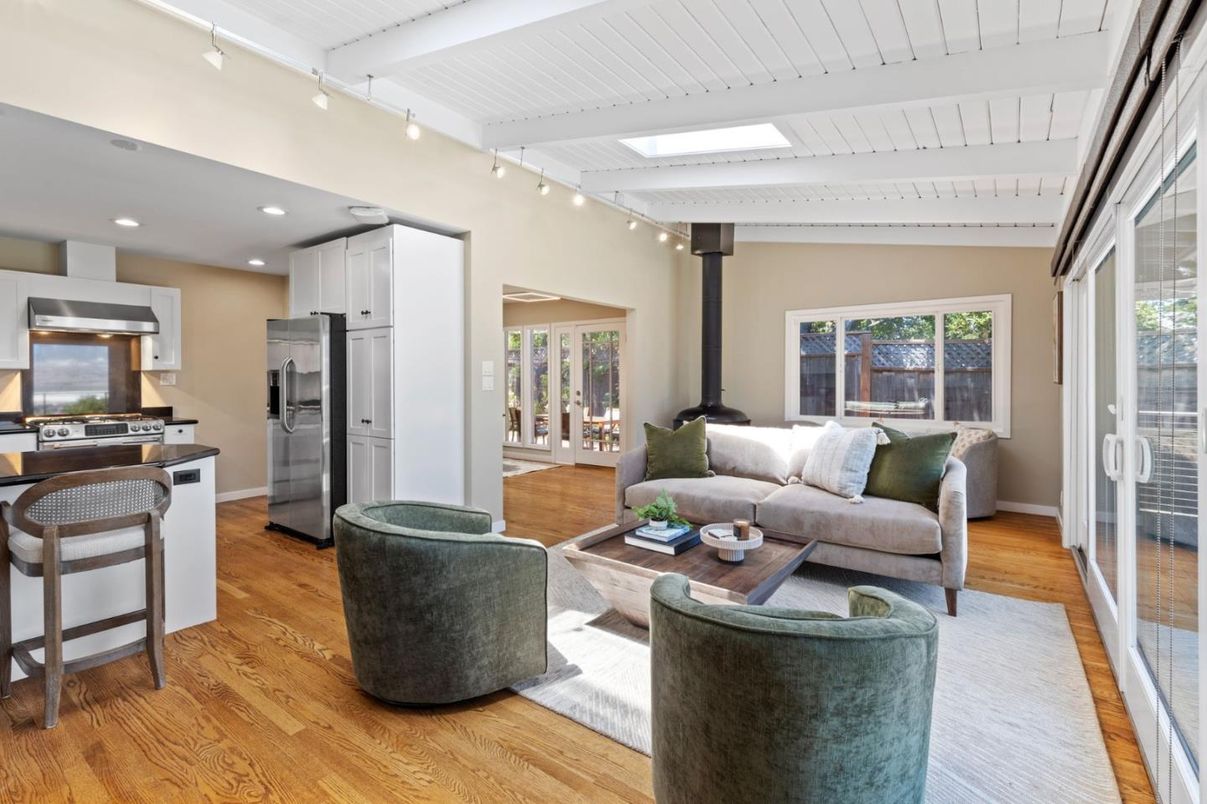 Interior, Kitchen, Living room, Recessed Lighting, Stainless Steel Appliances, Wood Texture Flooring