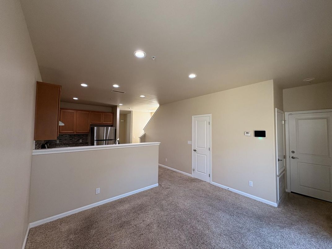 Empty room, Interior, Kitchen, Recessed Lighting, Stainless Steel Appliances