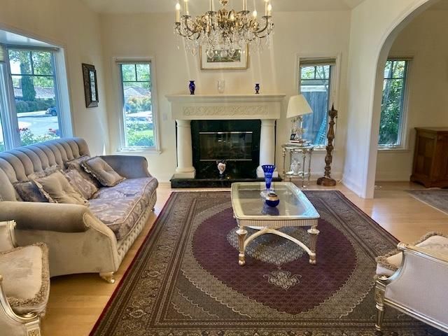 Chandelier, Fireplace, Interior, Living room, Wood Texture Flooring