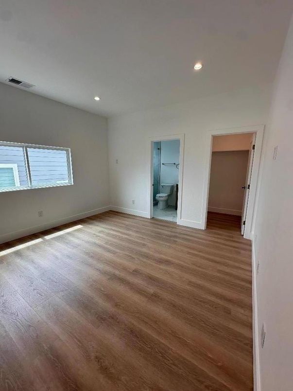 Bathroom, Empty room, Interior, Recessed Lighting, Wood Texture Flooring