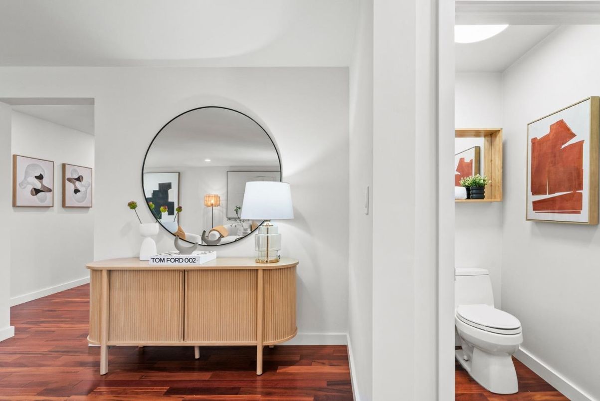 Bathroom, Interior, Recessed Lighting, Wood Texture Flooring