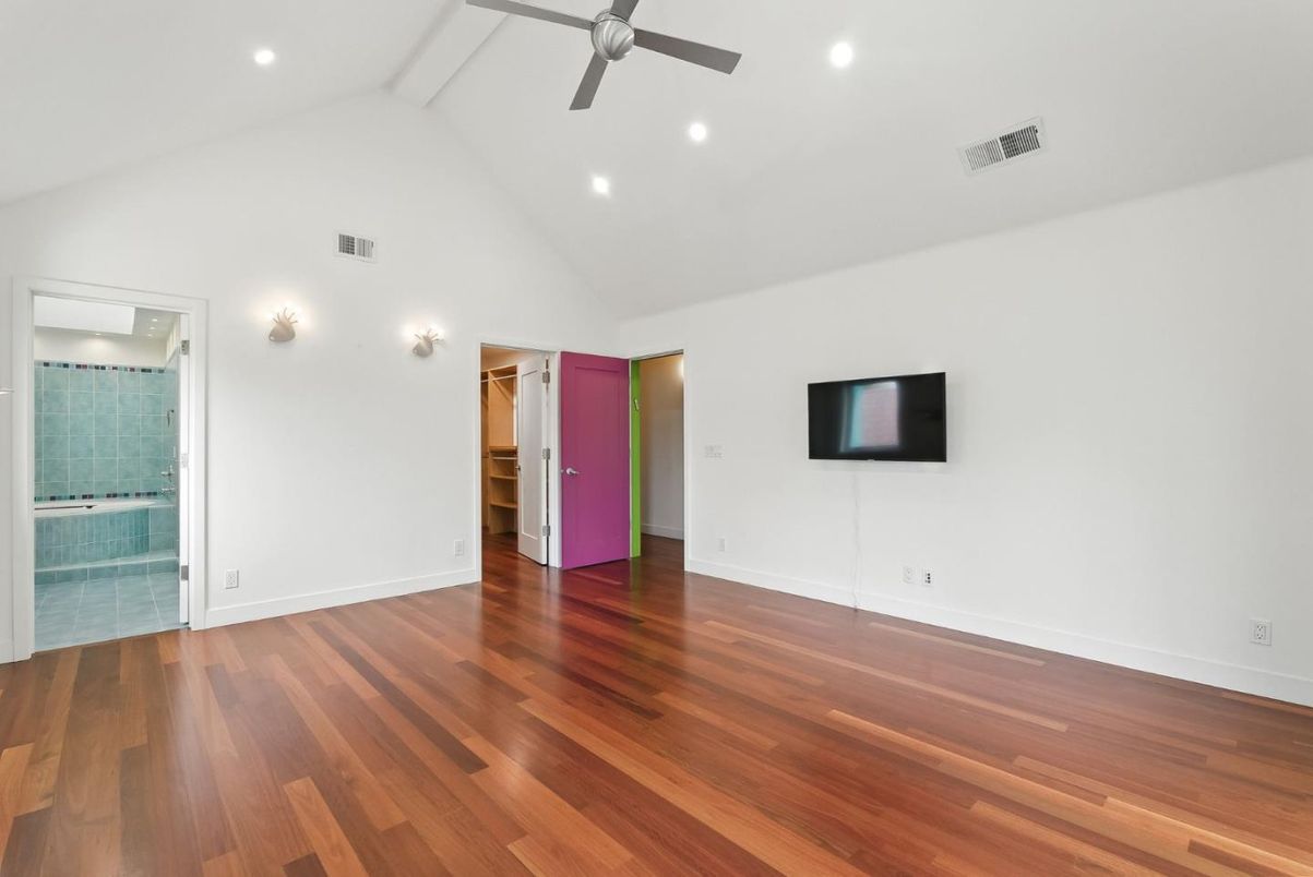 Bathroom, Empty room, Interior, Recessed Lighting, Wood Texture Flooring