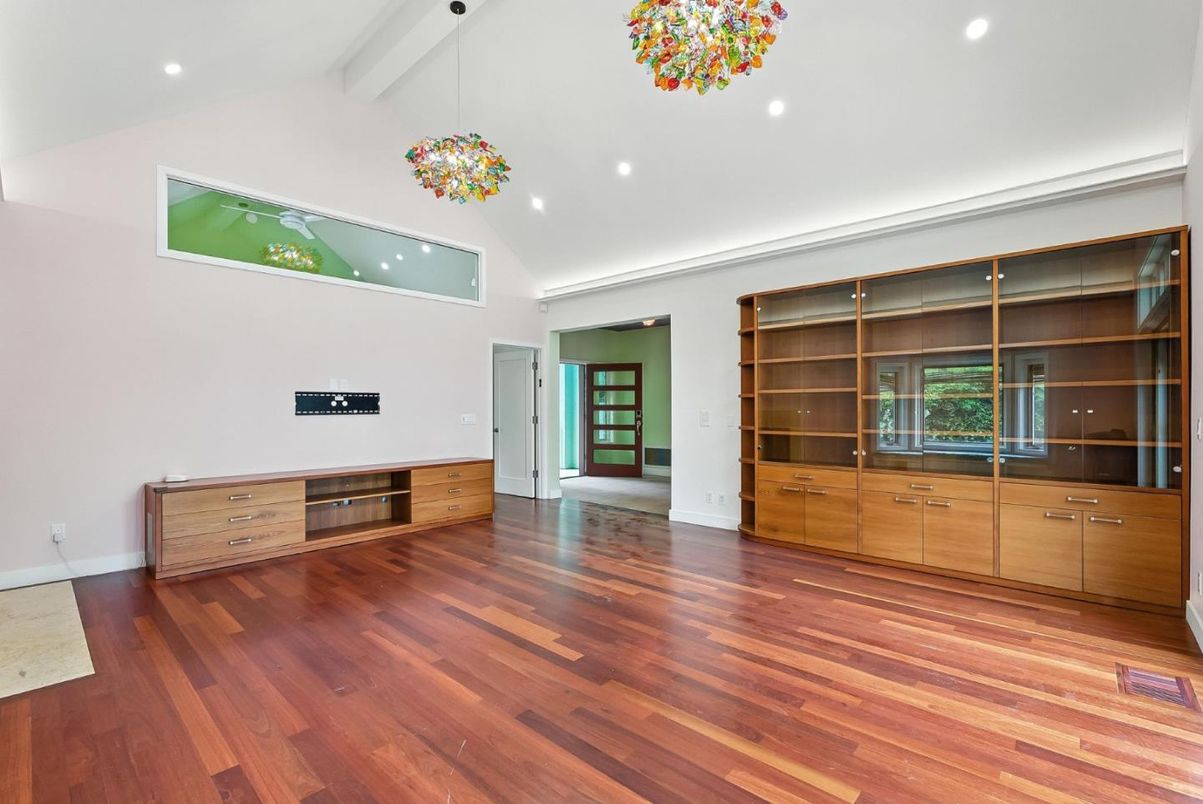 Empty room, Interior, Pendant Lights, Recessed Lighting, Wood Texture Flooring