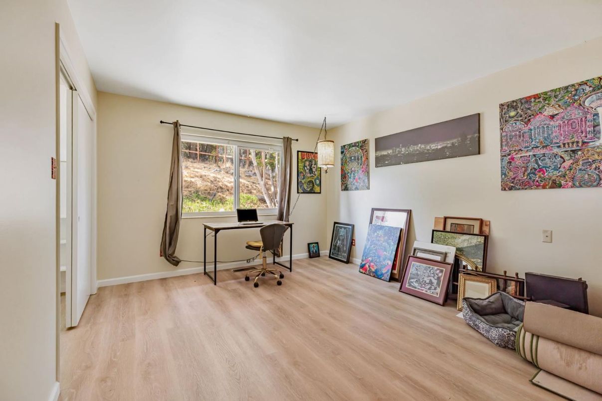 Home Office, Interior, Pendant Lights, Wood Texture Flooring
