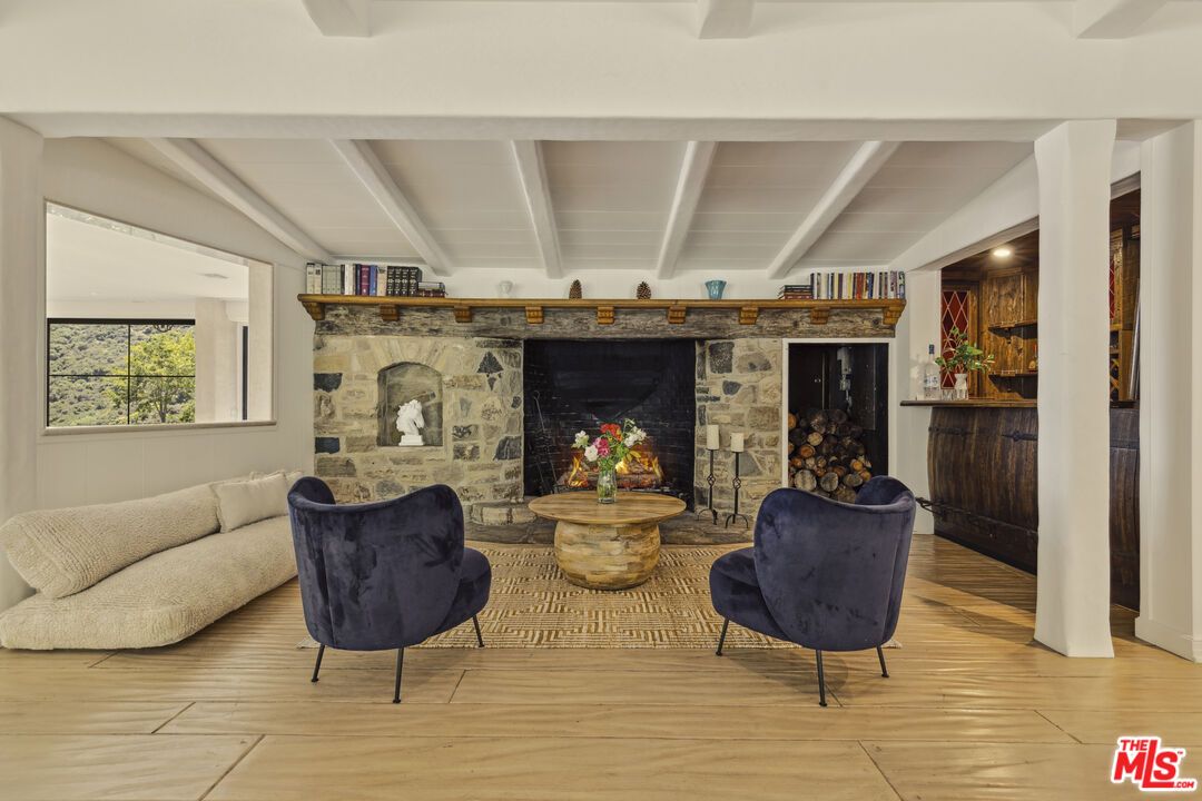 Fireplace, Interior, Living room, Stone Walls, Wood Texture Flooring